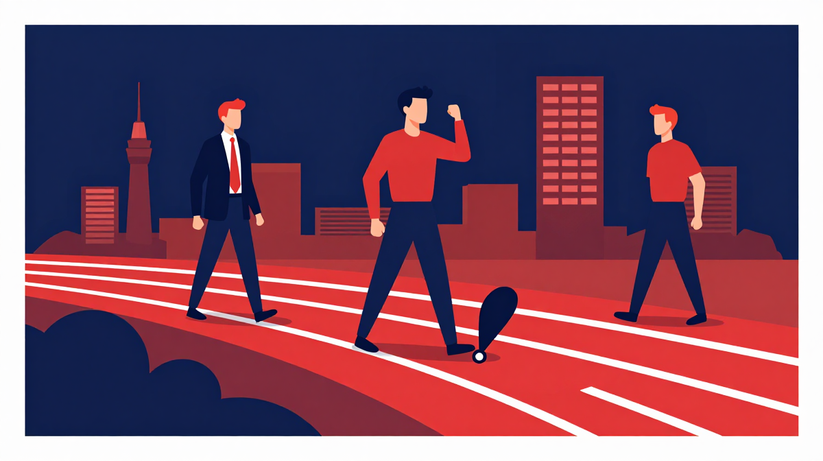 Editorial illustration: the companies leading the race should not be the only people drawing the track boundaries.